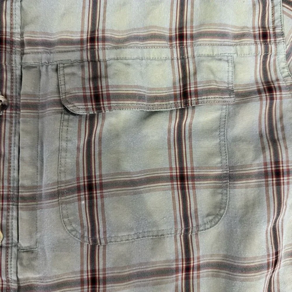 North‎ Face Shirt Adult Men's Xl Green Windowpane Button Up Short Sleeve
